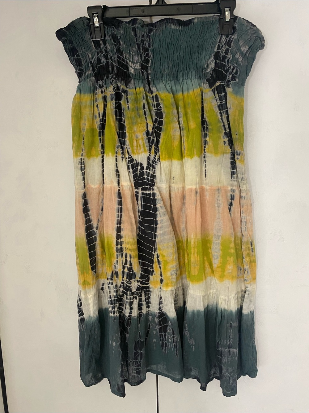 Striped Tie-Dye A-Line Skirt in Teal, Yellow & Peach